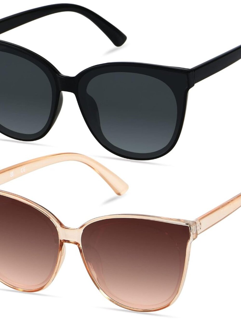 Vintage Style Oversized Cat Eye Sunglasses - Women's UV400 Protection, 2 Pack
